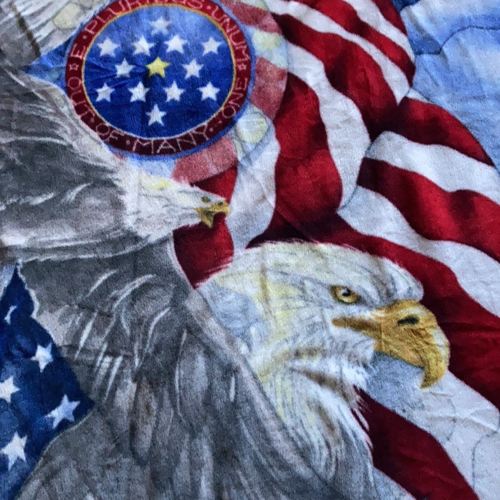 American flag bald Eagle fleece blanket panel with US MOTTO
